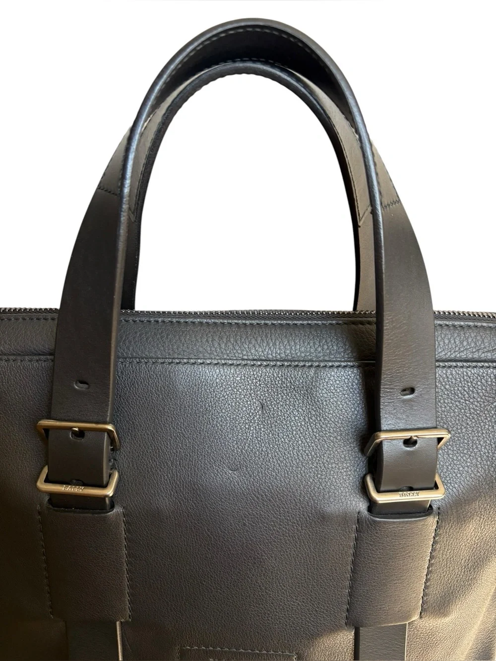 Bally Switzerland Black Leather Briefcase Messenger Bag Medium Detachable Strap